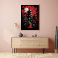Mystical Pagoda Under A Blood Moon Poster