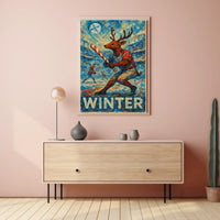Whimsical Reindeer Baseball Candy Cane Winter Poster
