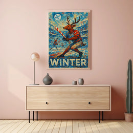 Whimsical Reindeer Baseball Candy Cane Winter Poster
