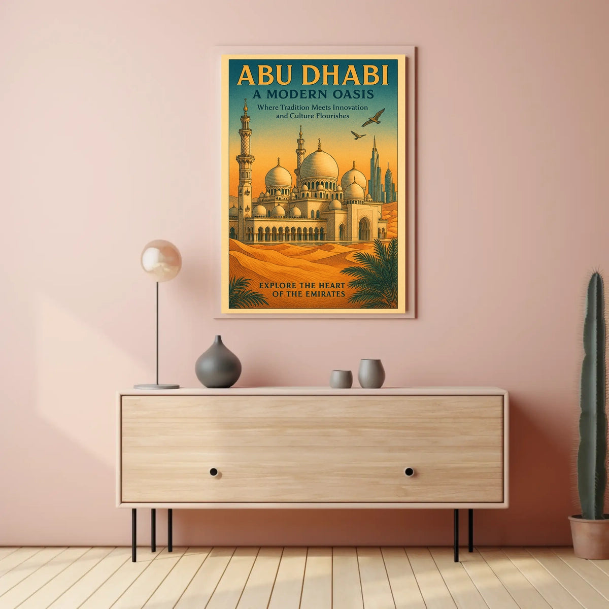 Abu Dhabi Oasis Vintage Travel Poster