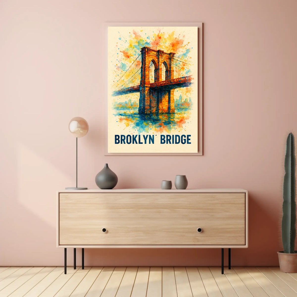 Brooklyn Bridge Vibrant Watercolor Art Poster Print