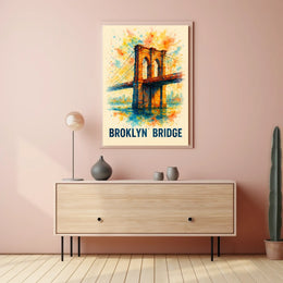 Brooklyn Bridge Vibrant Watercolor Art Poster Print