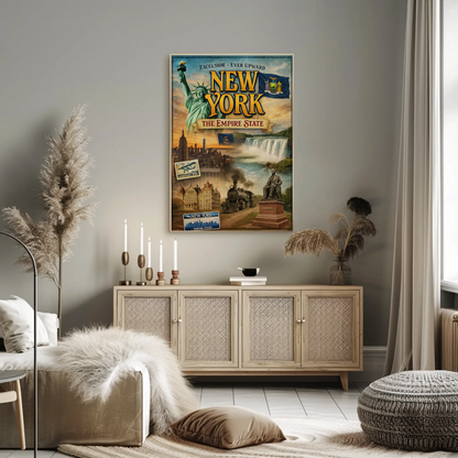New York Empire State Excelsior Niagara Falls Train Travel Poster