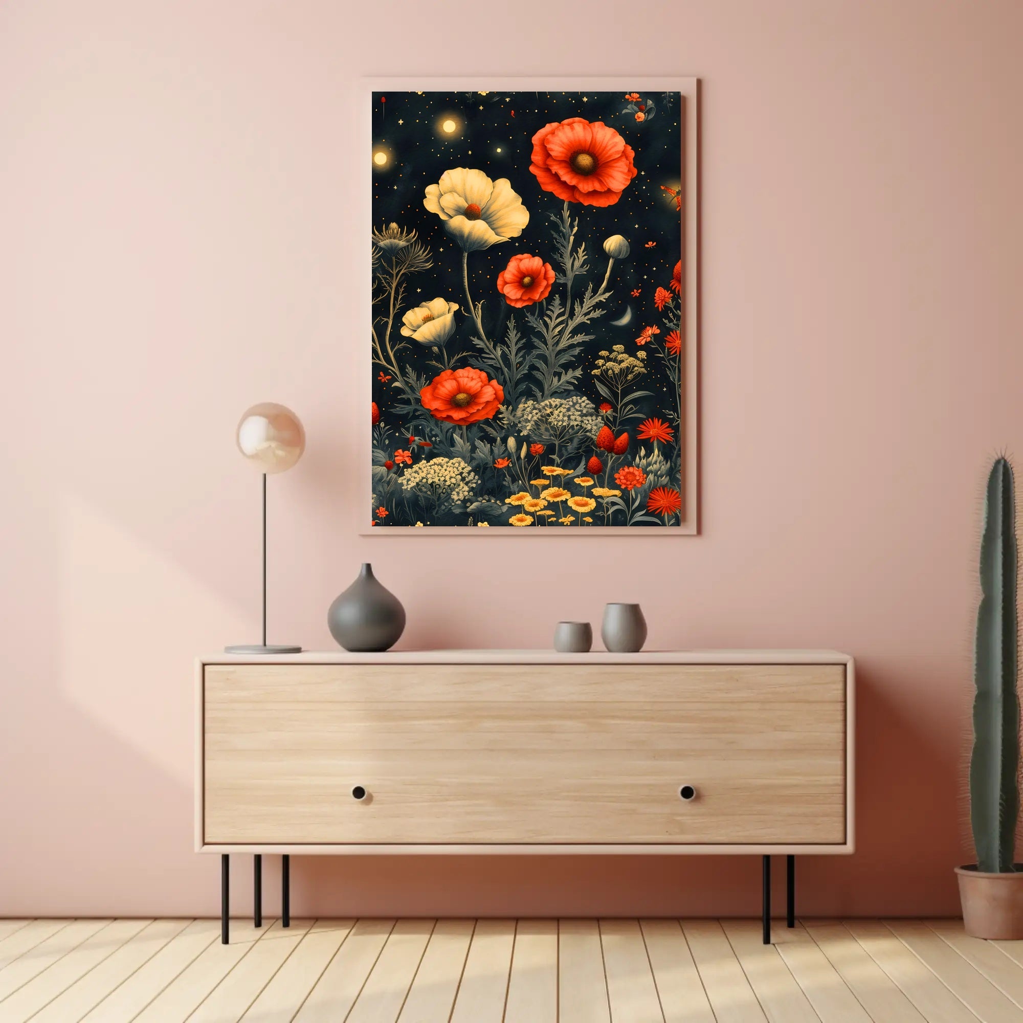 Floral Nightscape: Enchanted Poppies Fantasy or Mythology Poster