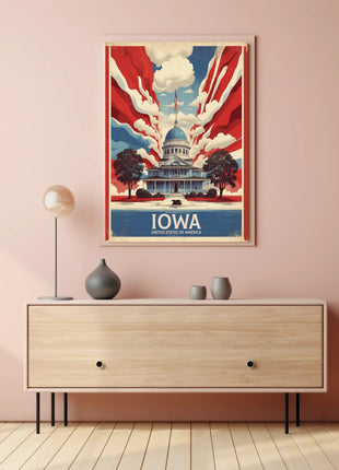 Iowa Landmark Vintage Illustration Travel Poster