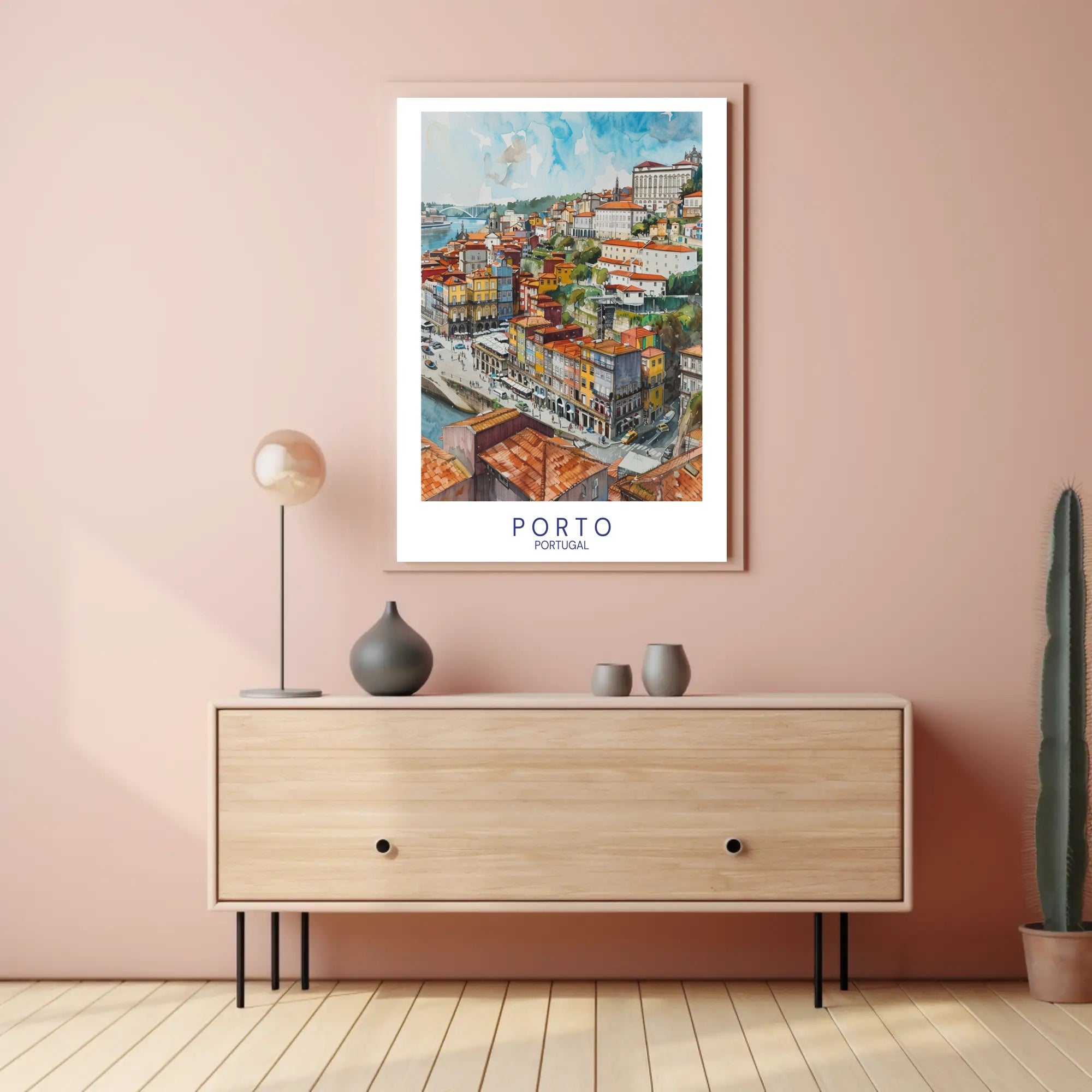 Porto Riverbank Urban Landscape Watercolor Illustration Travel Poster PosterGoat