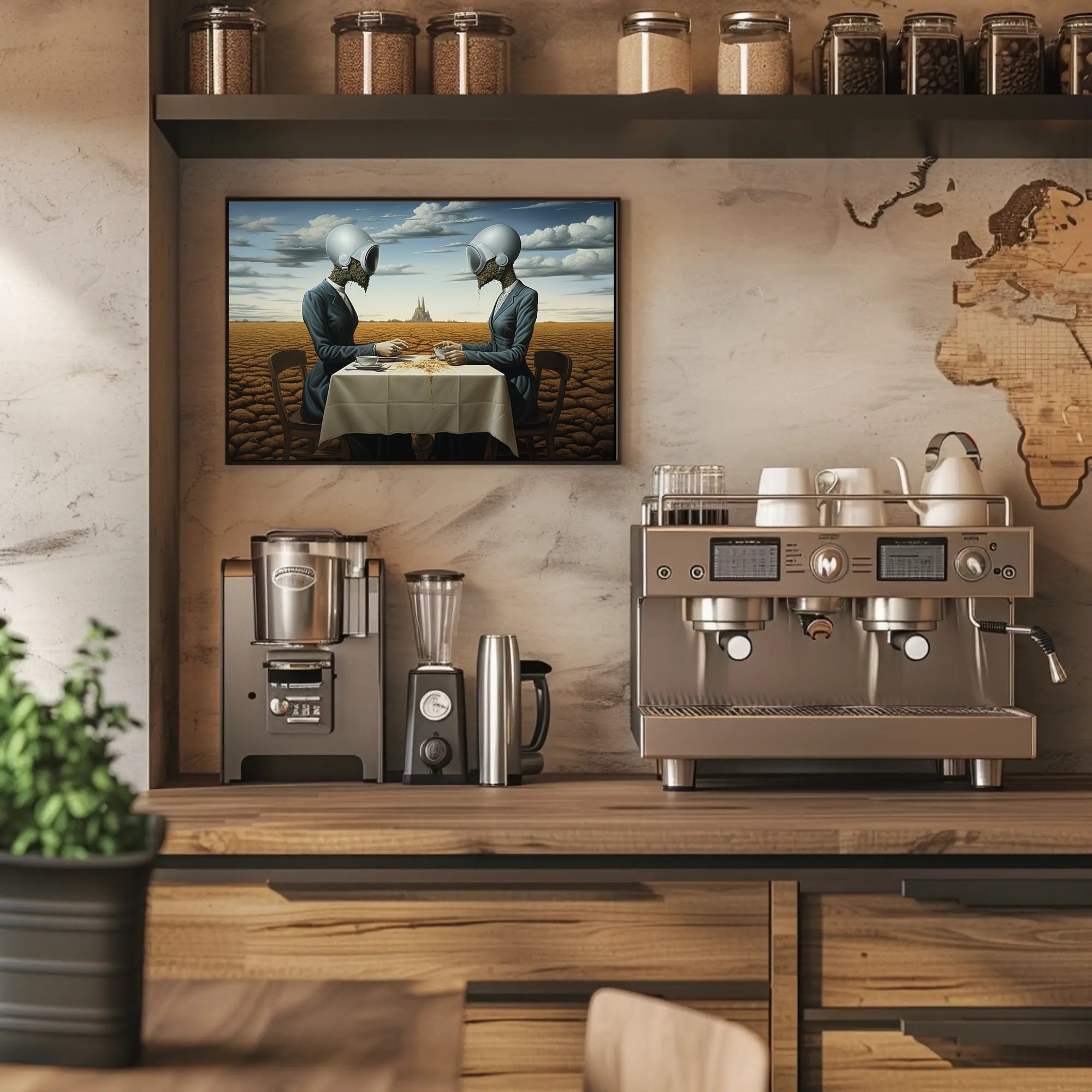 Surreal Tea Ceremony in Futuristic Sci-Fi Poster