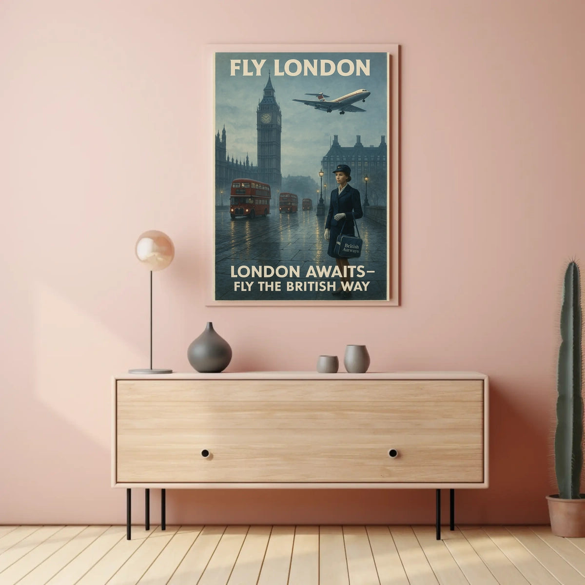 London Travel Elegance: Vintage Mid-20th Century British Air Travel Poster