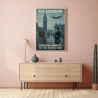 London Travel Elegance: Vintage Mid-20th Century British Air Travel Poster