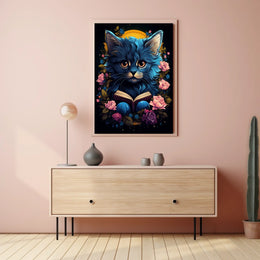 Mystical Blue Cat Fantasy Art Poster Adventure