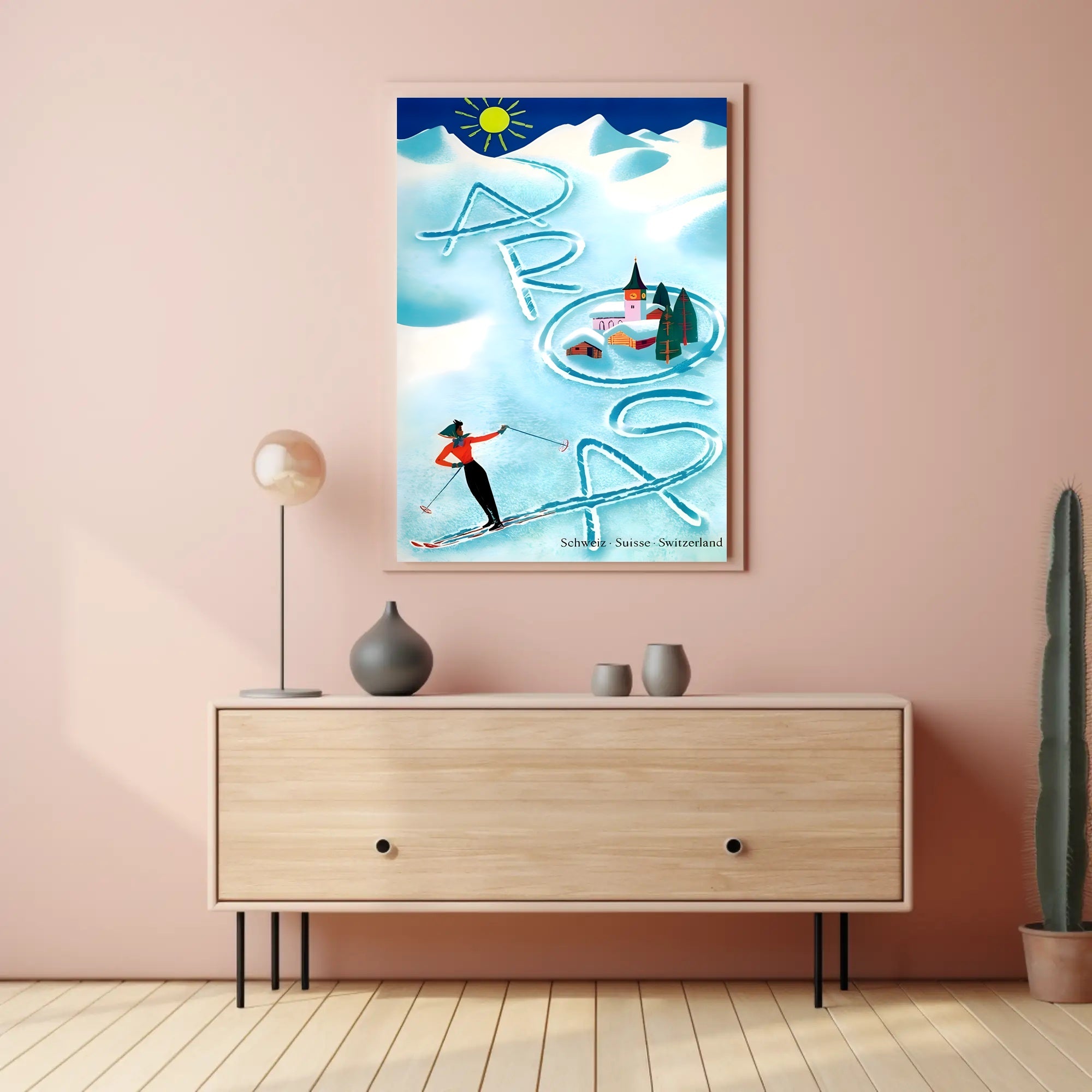 Skiing in Arosa Swiss Alps Travel Poster PosterGoat