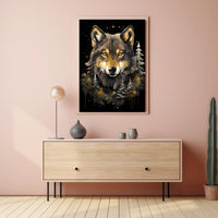 Stylized Wolf Against Dark Background Animal Poster