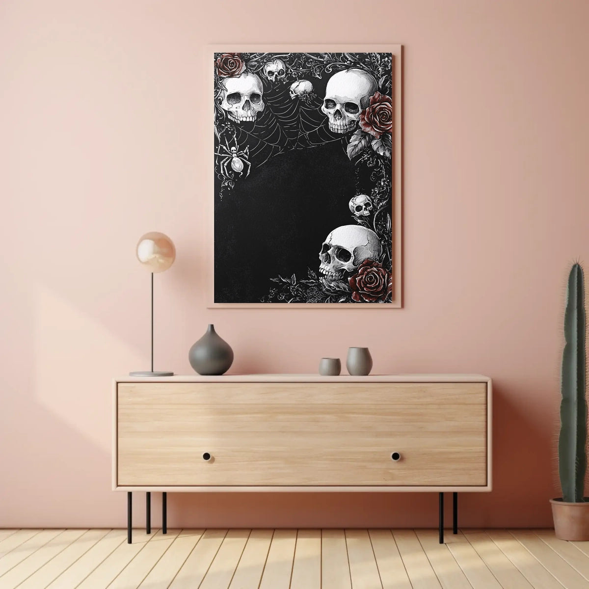 Gothic Skull and Roses Art Poster - Artistic Poster