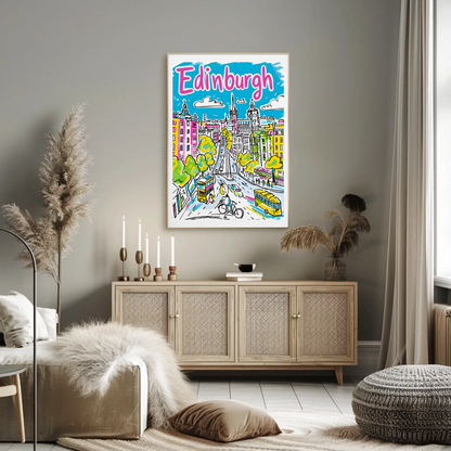 Edinburgh Scotland Colorful Cityscape Street View Travel Poster