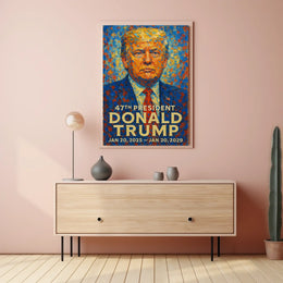 Donald Trump Visionary Leadership Portrait Bold Patriotic Impressionism Mosaic Style Poster
