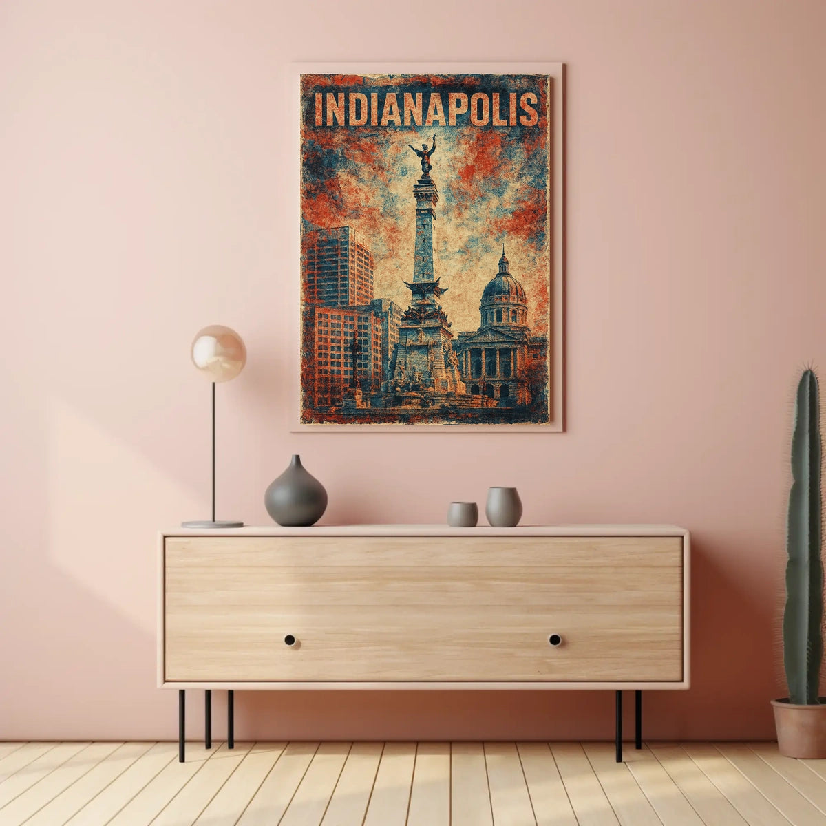 Indianapolis Skyline Art Cityscape Digital Painting Photography Realism Wanderlust Decor Poster