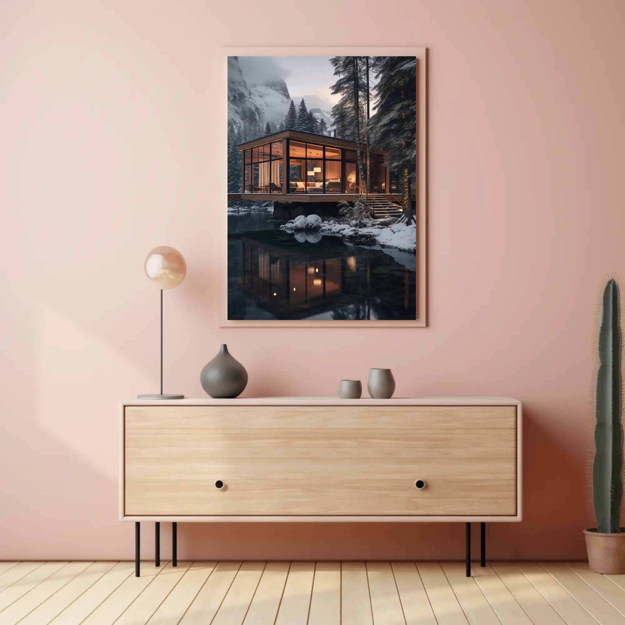Cozy Winter Retreat in Forest Setting - Travel Poster