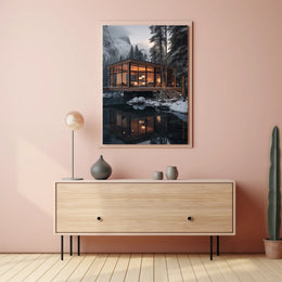 Cozy Winter Retreat in Forest Setting - Travel Poster