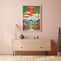 Stylized Sapporo Japan Travel Poster Wall Art Print