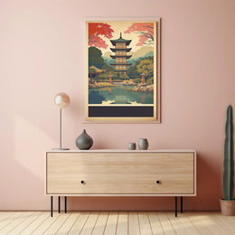Tranquil Pagoda Reflections Poster