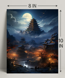 Moonlit Pagoda Serenity Poster