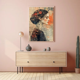 Elegant Woman's Profile with Floral Elements - Artistic Poster
