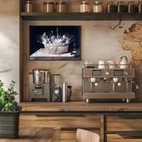 This poster features a classic still life painting with a focus on a Travel Poster