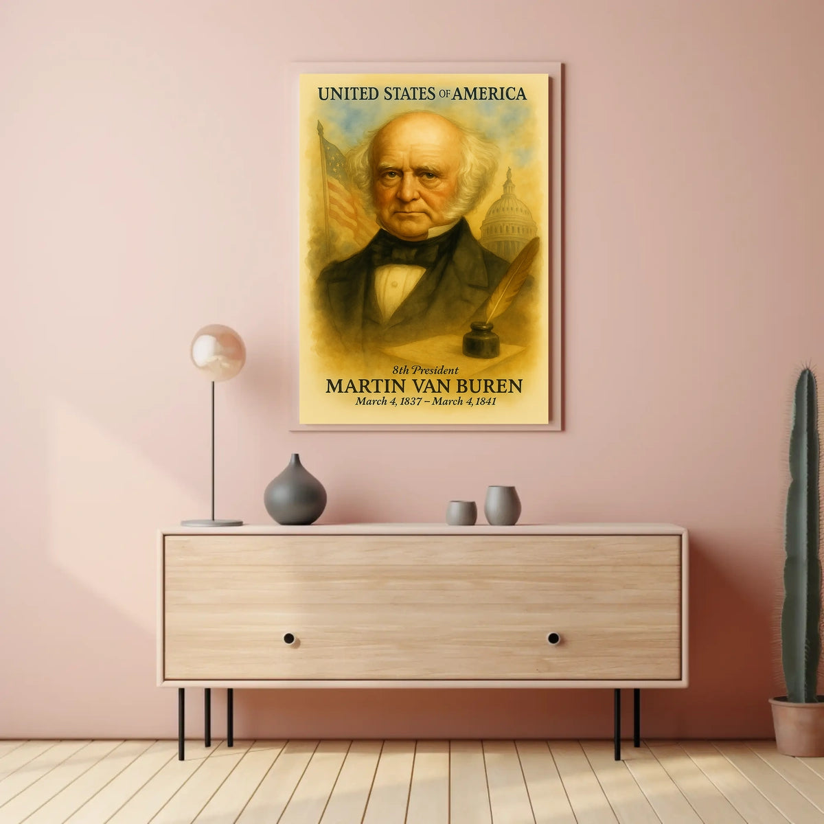 Martin Van Buren 8th President of the United States Vintage Watercolor Poster