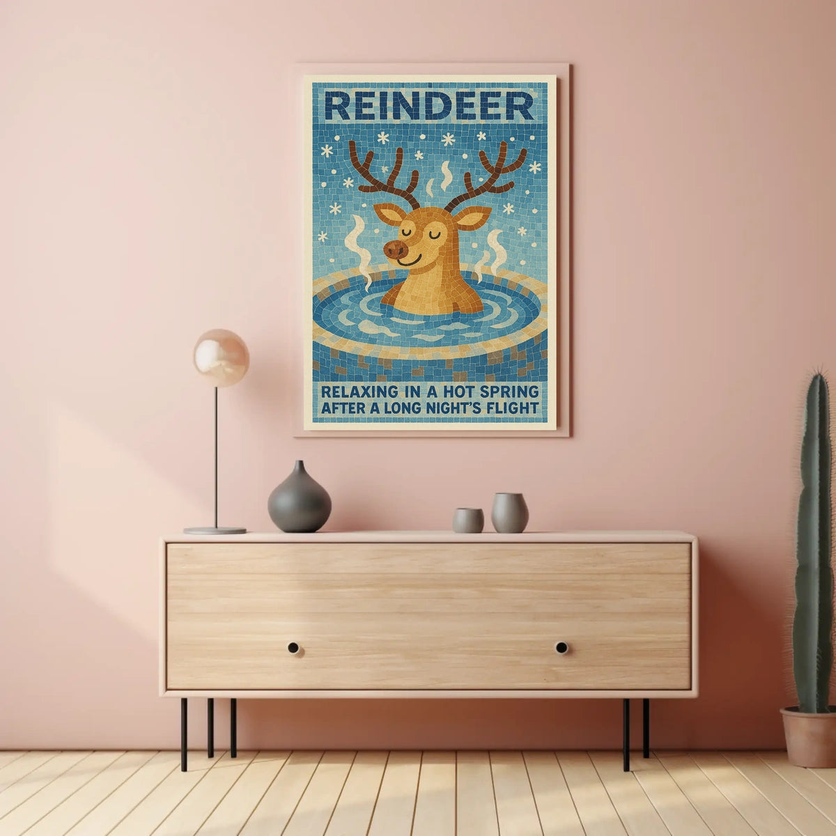 Relaxing Reindeer Mosaic Winter Art Poster - Abstract or Artistic Poster