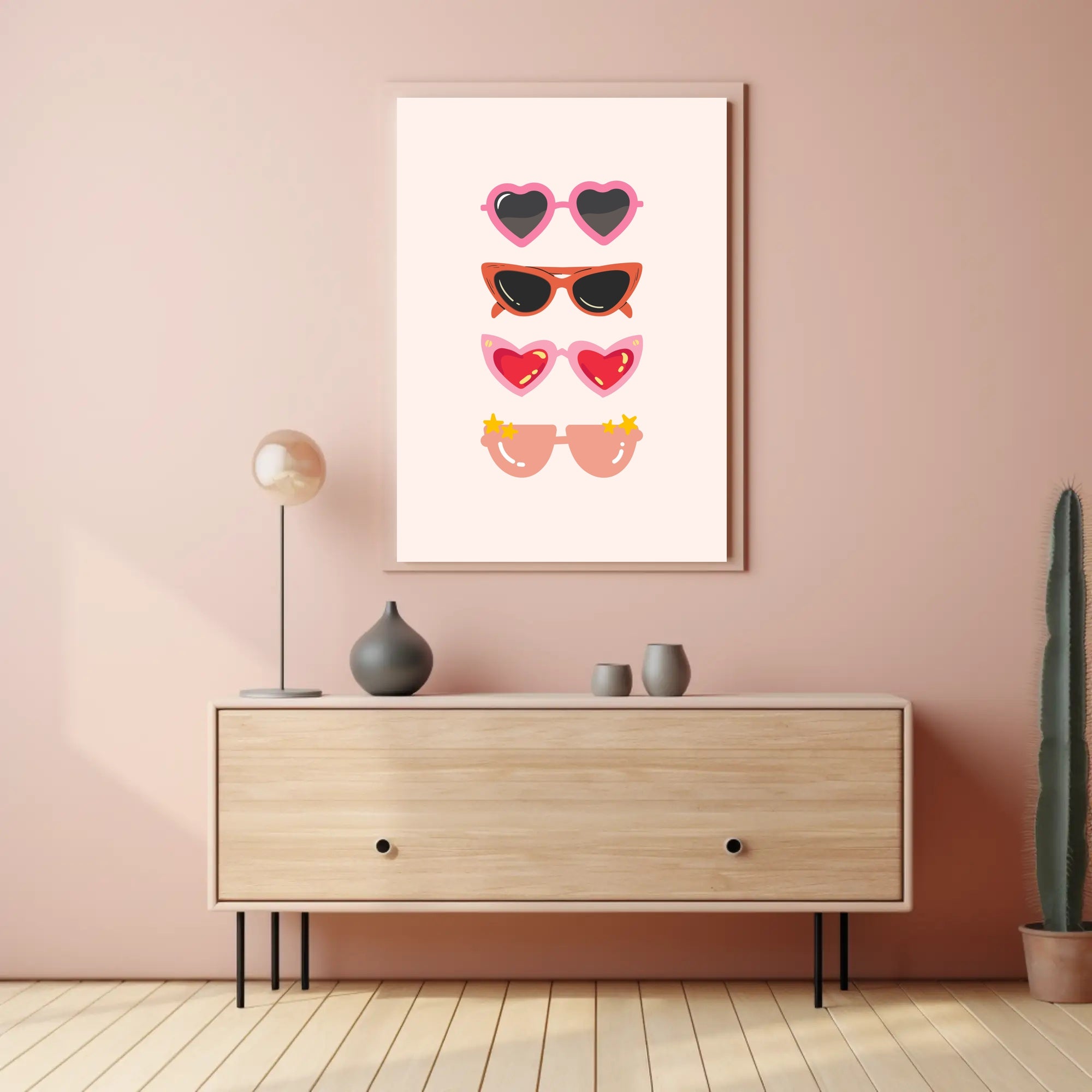 Stylish Sunglasses Collection in Playful Pop Culture Poster PosterGoat