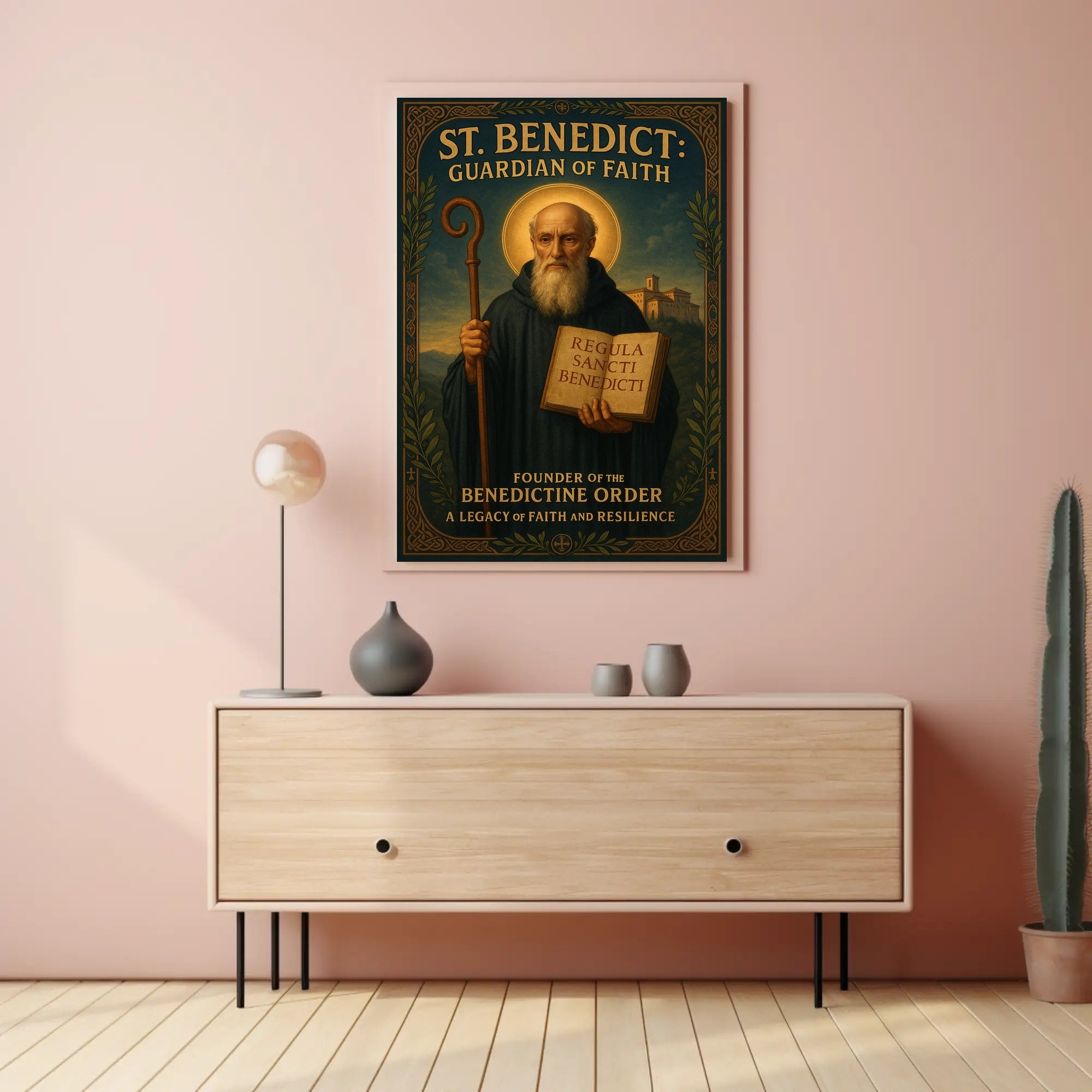 St Benedict Religious Poster Vintage Wall Art