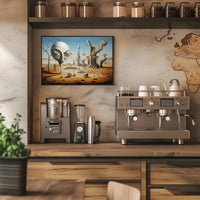 Surreal Desertscape with Abstract Alien Figure Artistic Poster