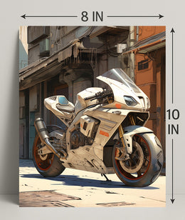 Futuristic Motorcycle In Urban Alley Poster PosterGoat