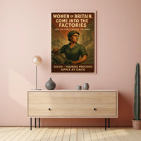 British Women Factory Work Wartime Propaganda Vintage Poster