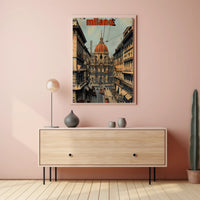 Milan Vintage Urban Scene Travel Poster