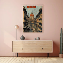 Milan Vintage Urban Scene Travel Poster