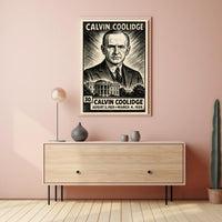 Calvin Coolidge 30th President of the United States B & W Comic Sketch Poster