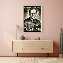 Calvin Coolidge 30th President of the United States B & W Comic Sketch Poster