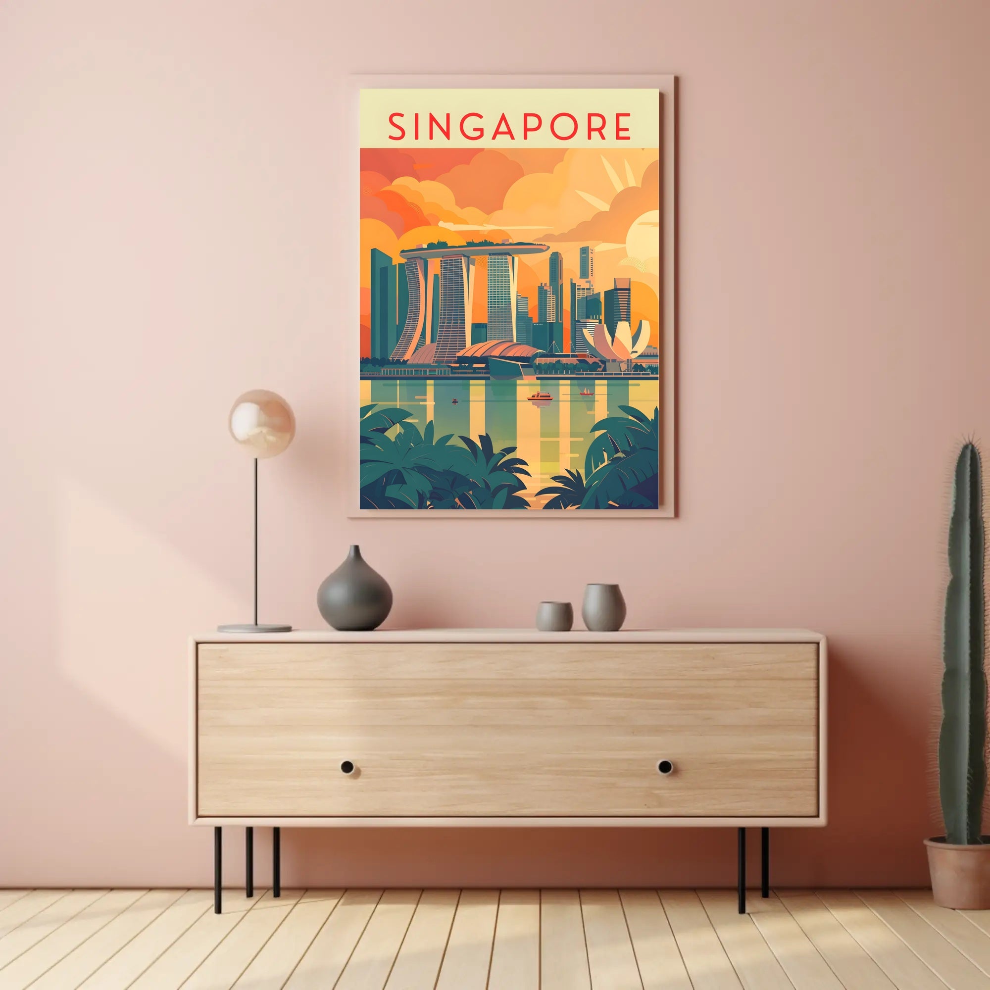 Stylized Marina Bay Singapore Artistic Travel Poster