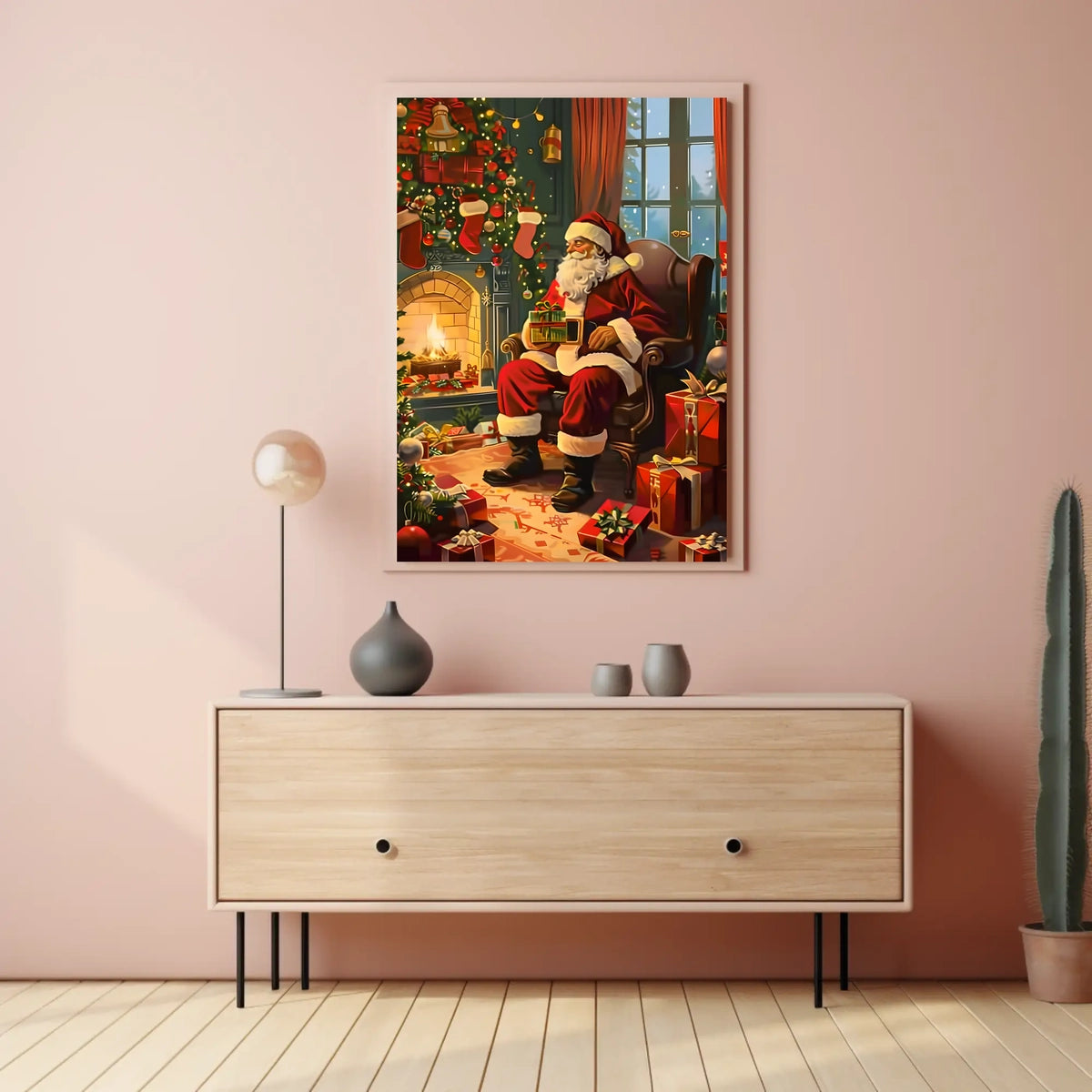 Santa Claus by the Fireplace Poster