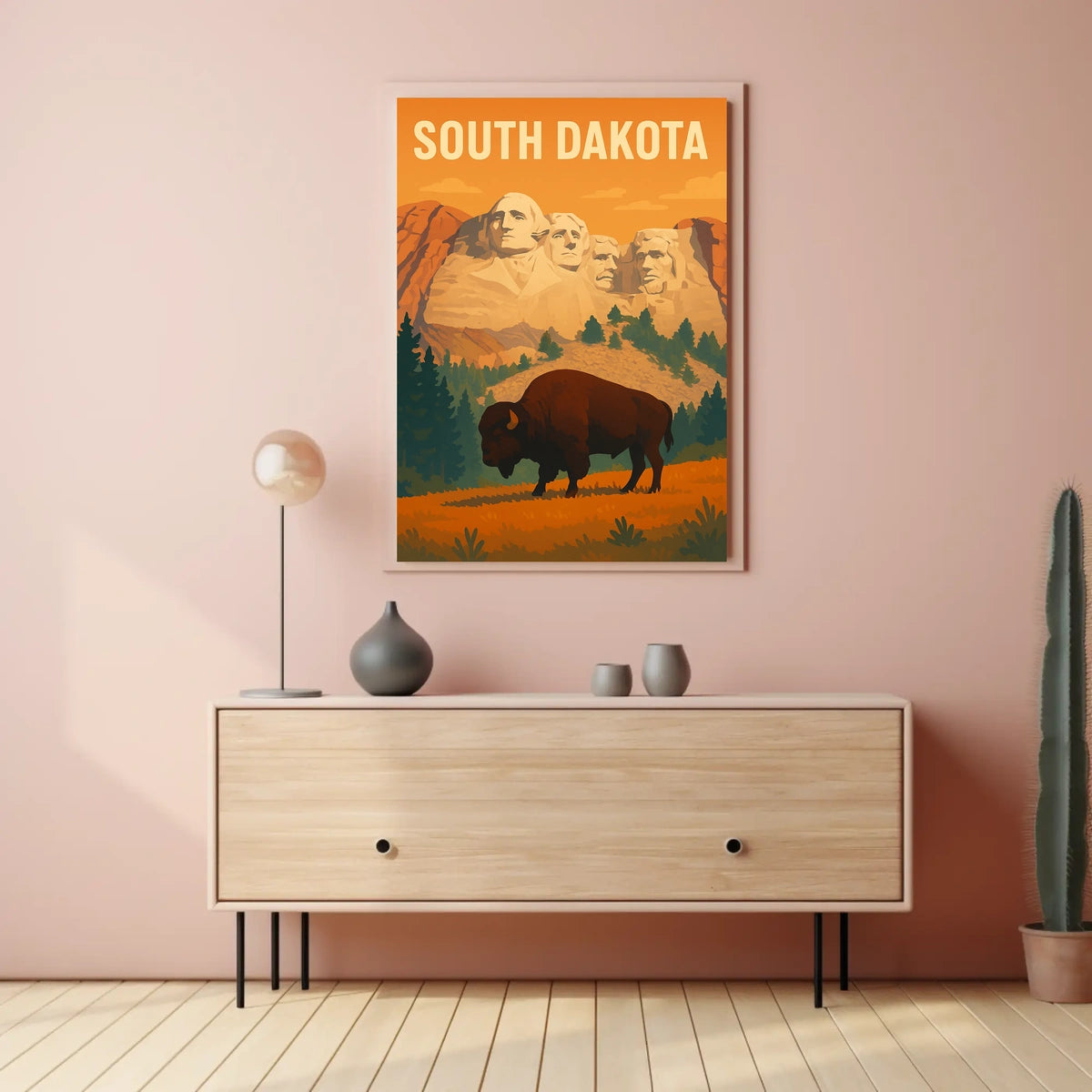 South Dakota Mount Rushmore And Bison Poster