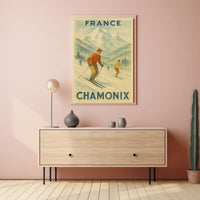Chamonix Skiing Adventure Vintage Travel Poster