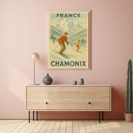 Chamonix Skiing Adventure Vintage Travel Poster