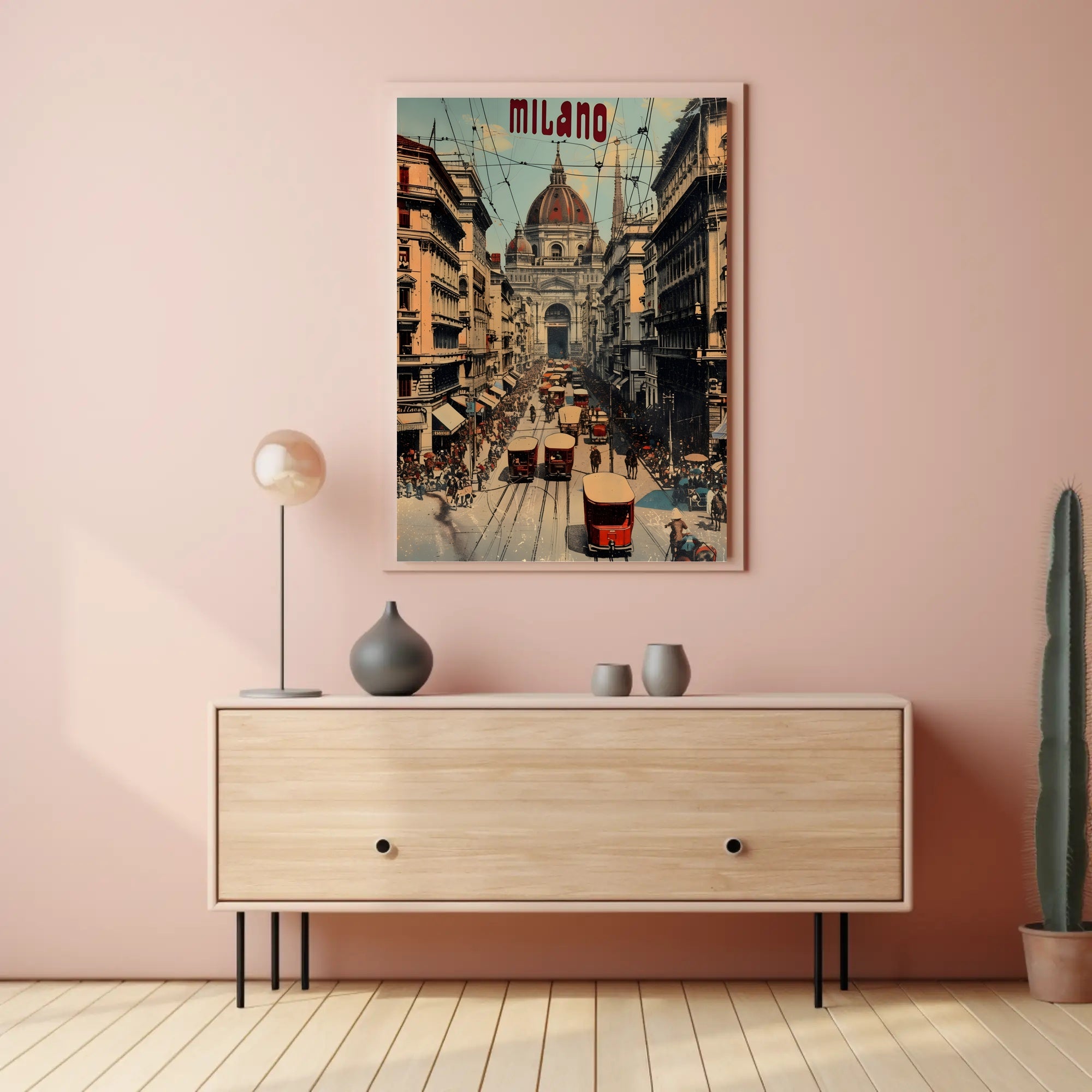 Bustling Milan Street Scene, Vintage Italian Cityscape Poster