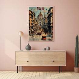 Bustling Milan Street Scene, Vintage Italian Cityscape Poster
