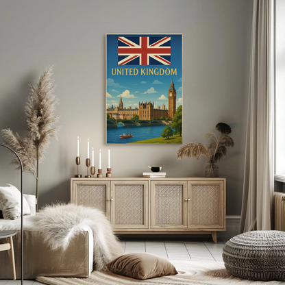 Majestic United Kingdom Iconic Landmarks Vintage-Style Travel Poster