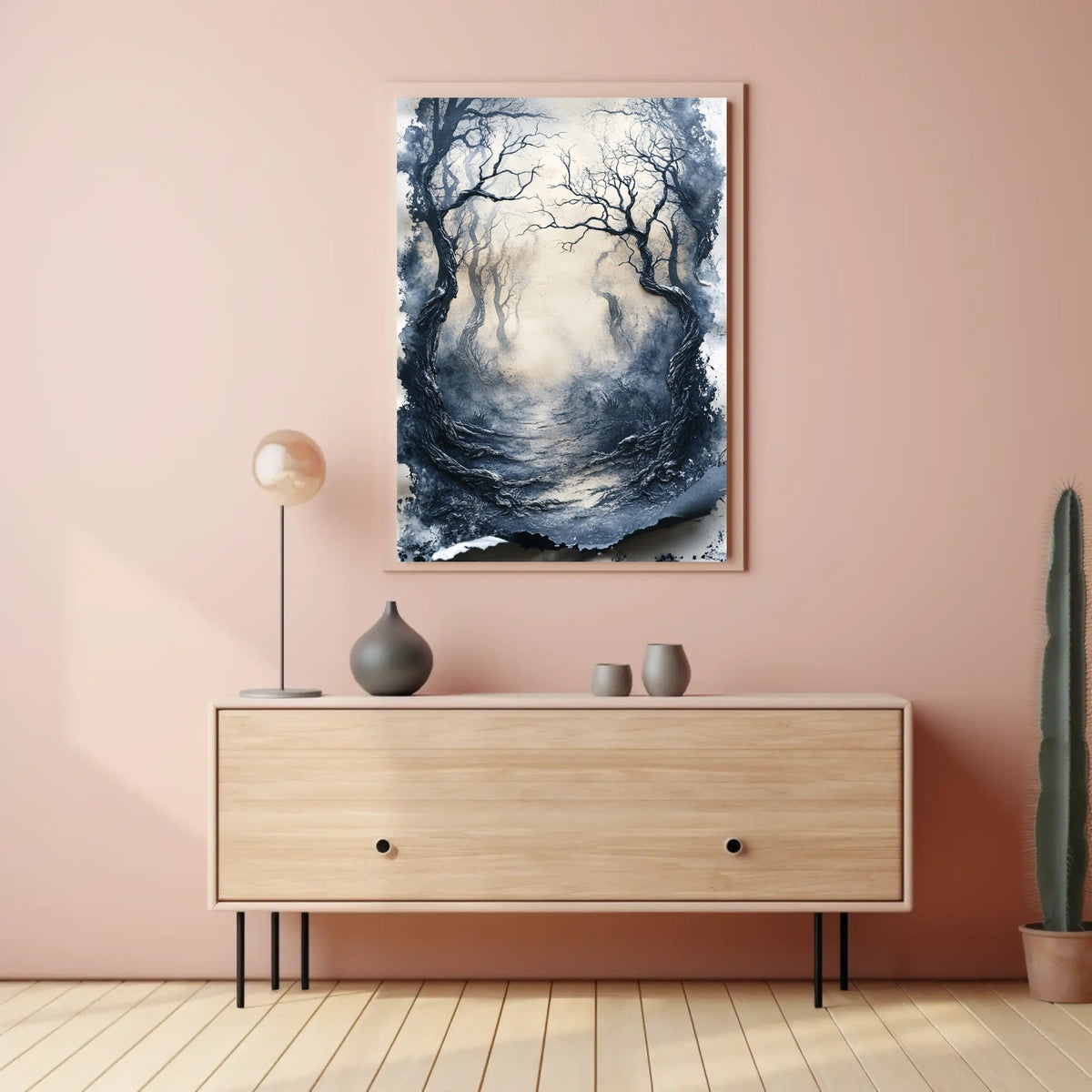 Misty Forest Path Eerie Landscape Artistic Poster