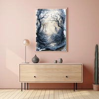 Misty Forest Path Eerie Landscape Artistic Poster