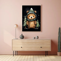 Whimsical Bear in Mountain Hood Cartoon Poster