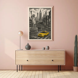 New York City Night Skyline Poster Vintage Wall Art